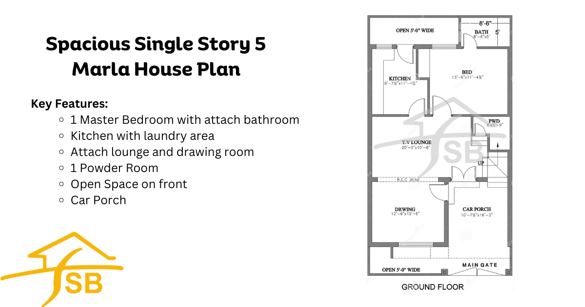 Spacious 5 Marla House 2D Plan